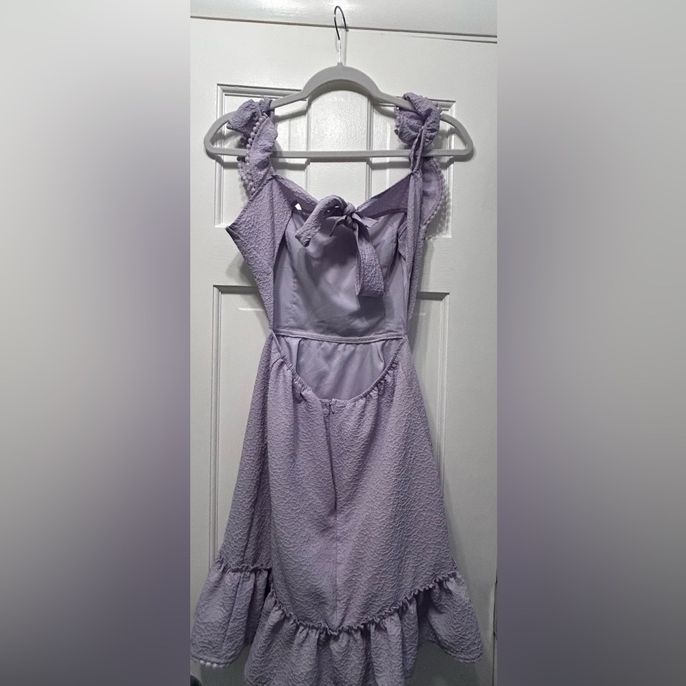 Women's Boho Backless Knot Ruffle Hem High Waist Trim Textured Mini Dress - Picture 2 of 10